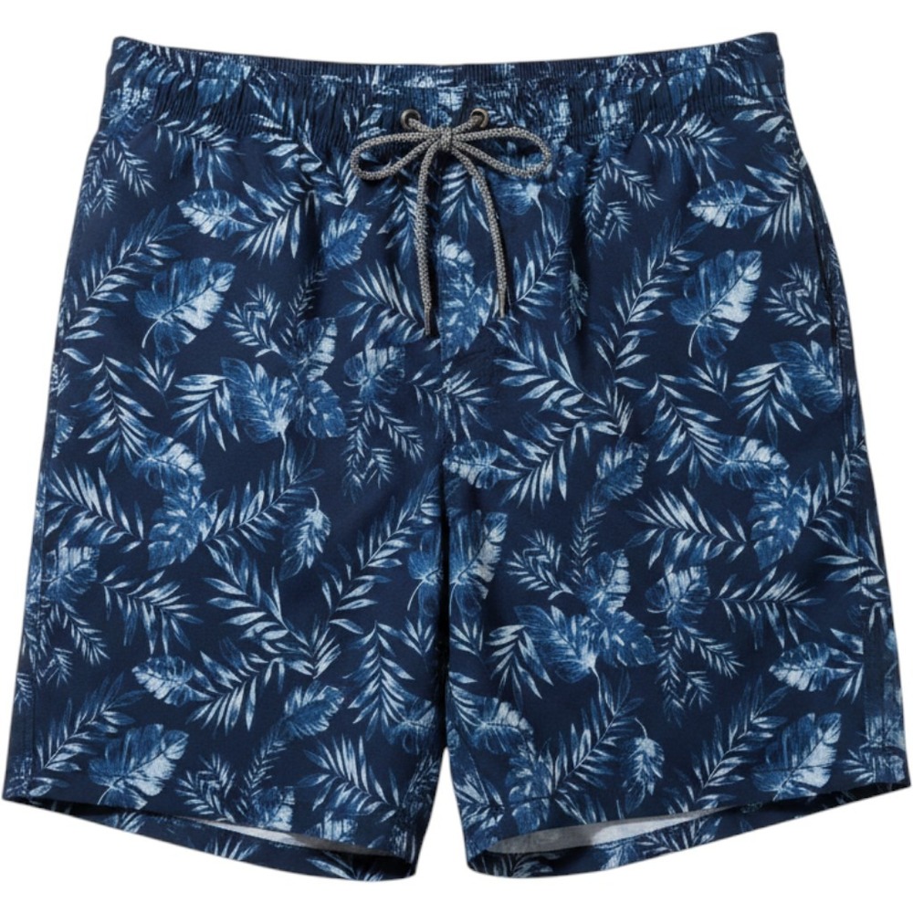 Mens Tropical Leaf Print Swim Trunks Navy Blue Mesh Lined Board Shorts XL